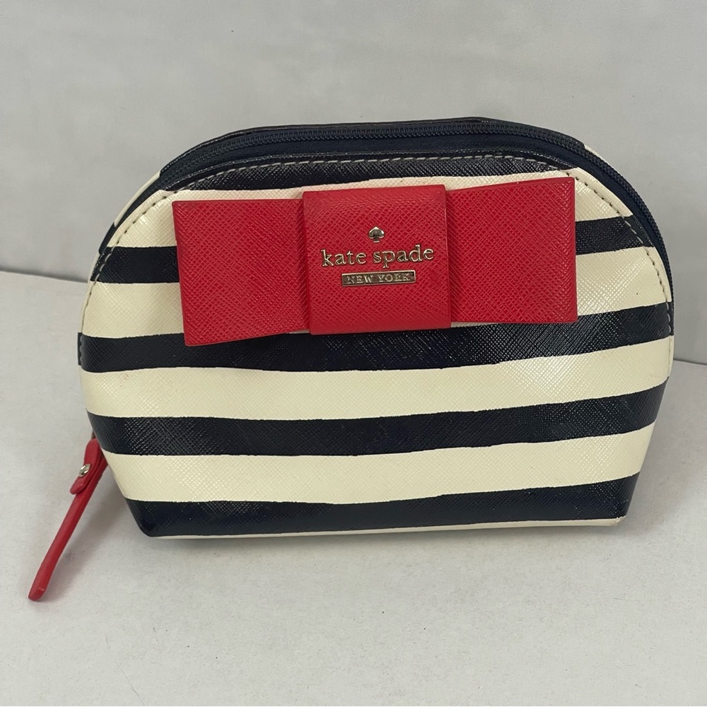 Kate Spade New York Navy Stripe Cosmetic Case with‎ Red Bow